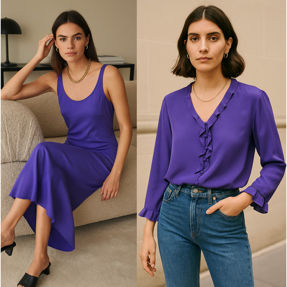 Jones New York Silk 2-Piece Set 8 Beaded Ruffle Jacket Maxi Slip Dress Purple - Picture 3 of 16